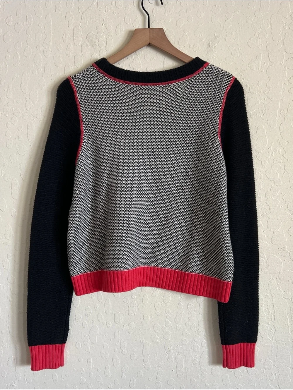 Krimson Klover Wool Nylon Boxy Crewneck Sweater Medium Black Red Textured Knit